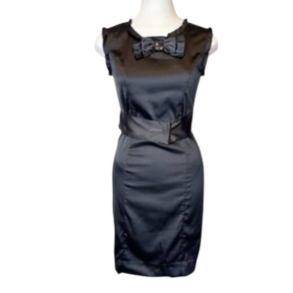 FIORUCCI Satin sleeveless Mini Dress with embellished bow ruffles & logo belt - Picture 1 of 15